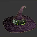 Purple Wizard Hat With Pointed Top Wide Brim And Green Yellow Patterned Decorations