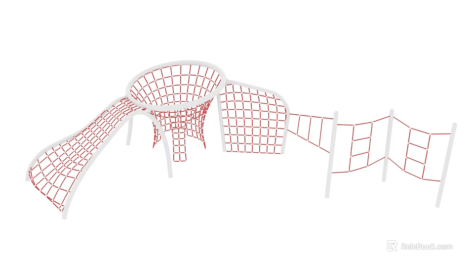 Playground Equipment With Red Net Climbing Structures White Frames And Interconnected Tunnels 3d model