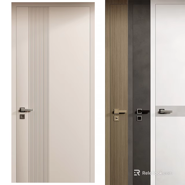 Modern Double Doors In White Wooden And Black Colors For Interior Design 3d model 
