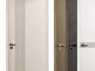 Modern Double Doors In White Wooden And Black Colors For Interior Design 3d model