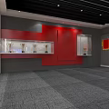 Honor Exhibition Hall With Central Emblem Display And Red Yellow Shelves