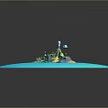 Cartoon Low Poly Island Scene With Volcano Palm Trees Pyramid Clouds And Blue Ocean