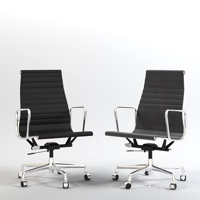 Modern Black Office Chairs With Striped Design Metal Armrests And Swivel Wheels Base 3d model 