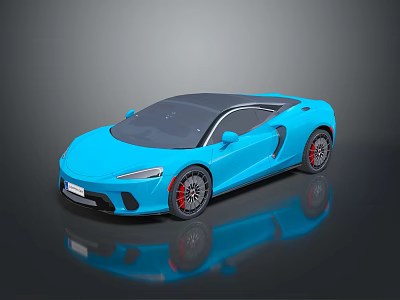 Blue Sports Car With Sleek Design Black Roof Red Wheels And Reflection 3d model
