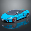 Blue Sports Car With Sleek Design Black Roof Red Wheels And Reflection