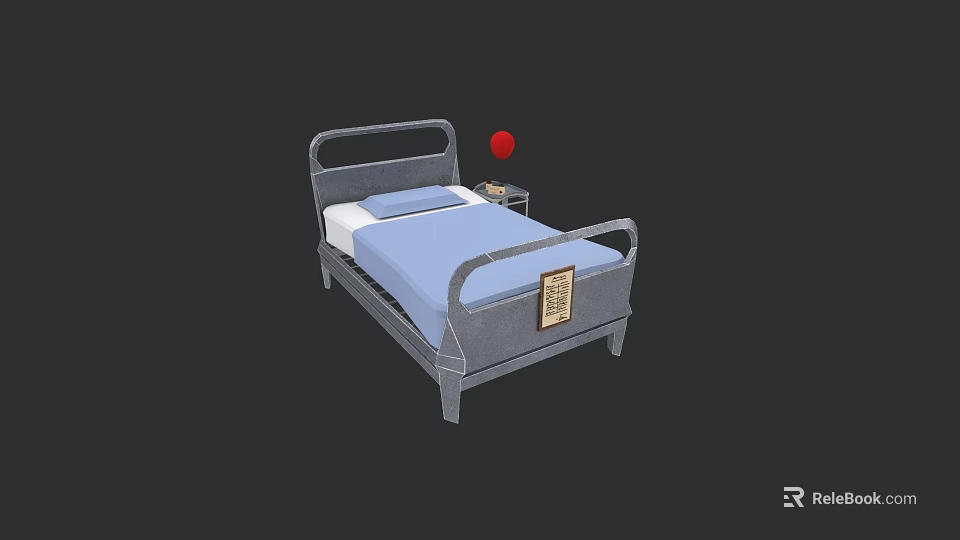 Hospital Ward Interior With Medical Bed Bedside Table And Red Call Button 3d model 