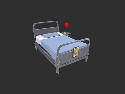 Hospital Ward Interior With Medical Bed Bedside Table And Red Call Button 3d model