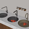 Stainless steel sink round sink under counter basin embedded sink faucet 3d model