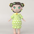Cute Cartoon Doll With Green Polka Dot Dress Green Hair Accessories And Big Green Eyes