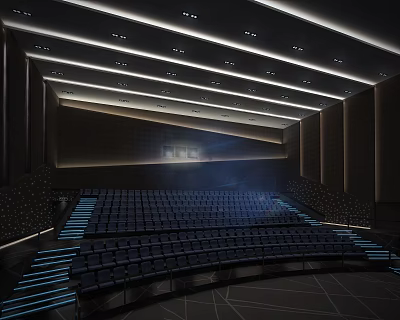 Modern Cinema Interior Design With Comfortable Seats Ambient Lighting And Large Screen 3d model