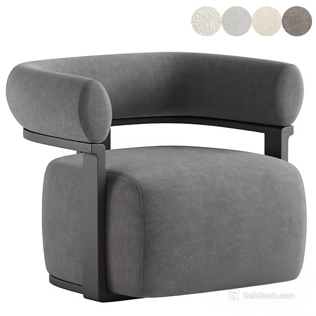 Modern Gray Fabric Single Sofa With Curved Armrests And Black Metal Frame Design 3d model 