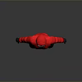 Red Hooded Down Jacket With Goggles Dark Pants And Black Gloves