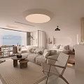 Modern Hotel Guest Room With Sofa Bed Sea View Bathtub Artwork And Wooden Floor Design