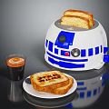 Star Wars R2-D2 Themed Toaster Toasting Bread With Coffee Cup And Toast Slices