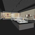 Museum Exhibition Hall Interior with Display Cases Ancient Artifacts and Visitor Exploring