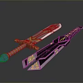 Two Ornate Swords With Silver Blades Golden Decorations Red Gemstone And Black Accents