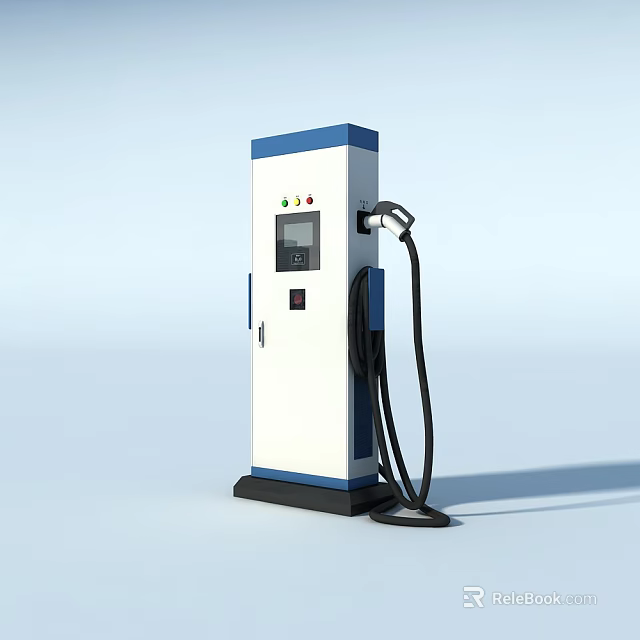 Modern Electric Vehicle Charging Station With Blue White Design And Charging Cable 3d model 