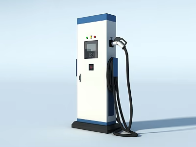 Modern Electric Vehicle Charging Station With Blue White Design And Charging Cable 3d model