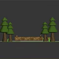 Outdoor Park Scene With Green Grass Trees Wooden Bench And Tree Stump