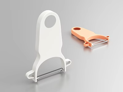 Practical White and Orange Kitchen Peelers with Ergonomic Handle and Curved Blade 3d model