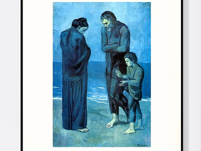 Figure Painting of Three Standing Figures on Beach with Blue Sea Backdrop 3d model