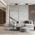 Modern Living Room Interior With Built in TV Wall Design And Round Coffee Table