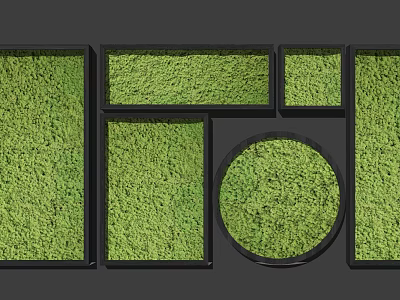 Modular Green Plant Wall Design With Black Frames And Various Shapes 3d model