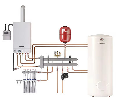 Household Electrical Appliances Including Gas Boiler Expansion Tank And Storage Water Heater With Piping System 3d model