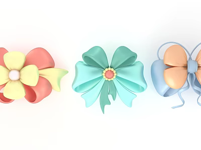 Colorful Bow Shaped Jewelry Accessories With Pink Yellow Green Blue Orange Bead And Flower Decorations 3d model