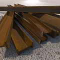 Old Rusted Brown Metal Strips Stacked On Rough Concrete Background Surface