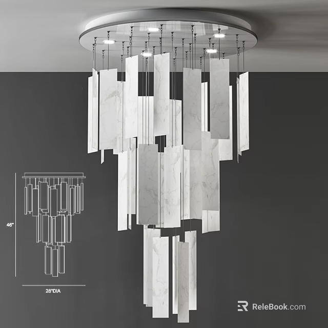 Modern Geometric Chandelier With Multiple Hanging Rectangular Marble Panes Design 3d model