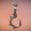 Fantasy Hooked Weapon With Carved Handle Decorative Pearl And Sharp Metal Blade