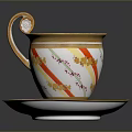 Elegant Porcelain Teacup With Saucer Gold Rim Colorful Patterns And Decorative Handle