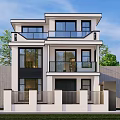 Modern Two Story Detached Villa With Large Glass Windows And Balcony