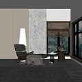 Comfortable Lounge Chair In Modern Interior With Floor Lamp Side Table And Wooden Blinds