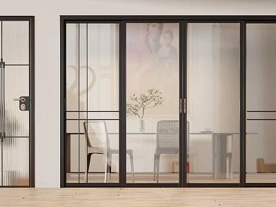 Modern Sliding Doors With Black Frame Glass Design In Living Dining Space 3d model