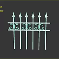 Scenic View Of White Iron Fence With Pointed Spikes And Decorative Scrolls On Gray Background