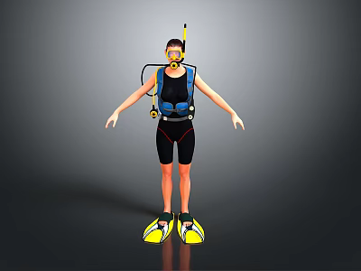 Complete Scuba Diving Gear Set with Mask Snorkel BCD Wetsuit and Yellow Fins 3d model