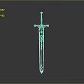 Ornate Fantasy Sword With Green Gemstone Accents Engraved Black Blade And Shiny Reflection