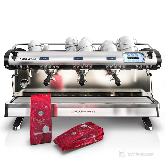 Professional Kitchen Coffee Machine With Multiple Spouts And Starbucks Coffee Bags 3d model 