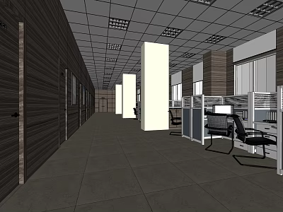 Modern Public Office Space With Open Workstations And Ceiling Lighting Design 3d model