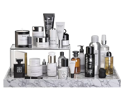 Perfumes And Cosmetics On Marble Display Stand 3d model