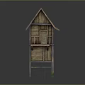 Traditional Wooden Stilt House Featuring Thatch Roof And Wooden Balcony