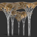 Modern Geometric Pergola Featuring Golden Canopy And Metal Support Structures