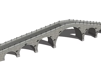 Stone Arch Landscape Bridge With Multiple Arches And Railing Design 3d model