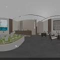 Modern Sales Office Interior With Comfortable Seating Display Counters And Large Glass Windows 3d model