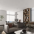 Contemporary Office Space With Comfortable Seating Bookshelves And Large Windows
