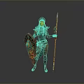 Ethnic Style Woman In Decorative Outfit Holding Shield And Spear