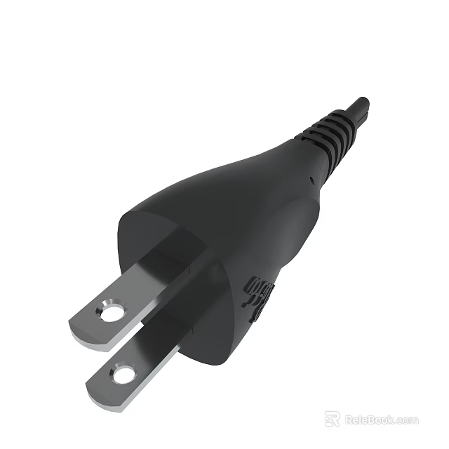 Black Electrical Power Plug With Two Prong Design And Cable 3d model 