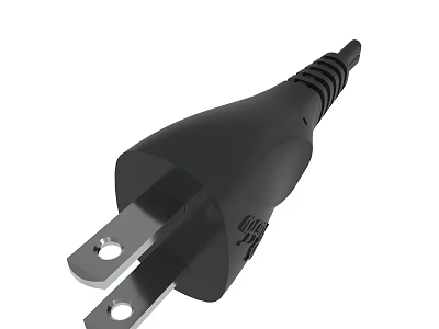 Black Electrical Power Plug With Two Prong Design And Cable 3d model